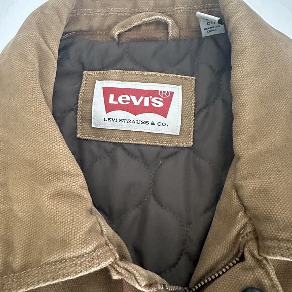 Levis Trucker Jacket Mens Small Brown Cotton Twill Full Zip Quilted Lined - Picture 5 of 16